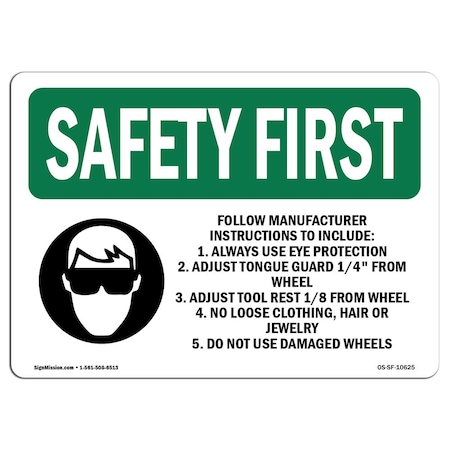 Signmission OSHA Sign, Follow Manufacturer Instructions W/ Symbol, 18in X 12in Decal, 12" W, 18" L, Landscape OS-SF-D-1218-L-10625